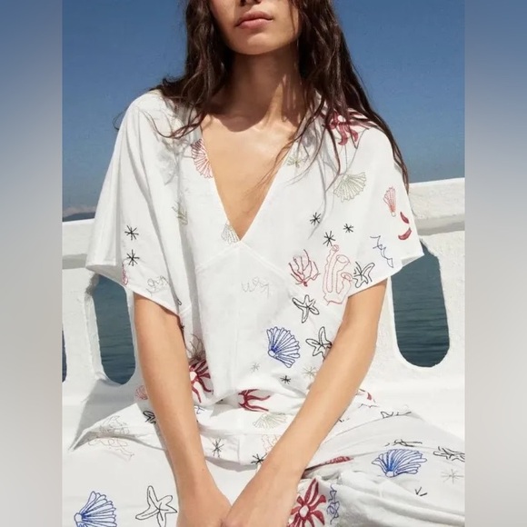 Zara Matching Set Embroidered Top and Bottom 2 Piece Set Size S and M Beach Pool - Picture 4 of 9